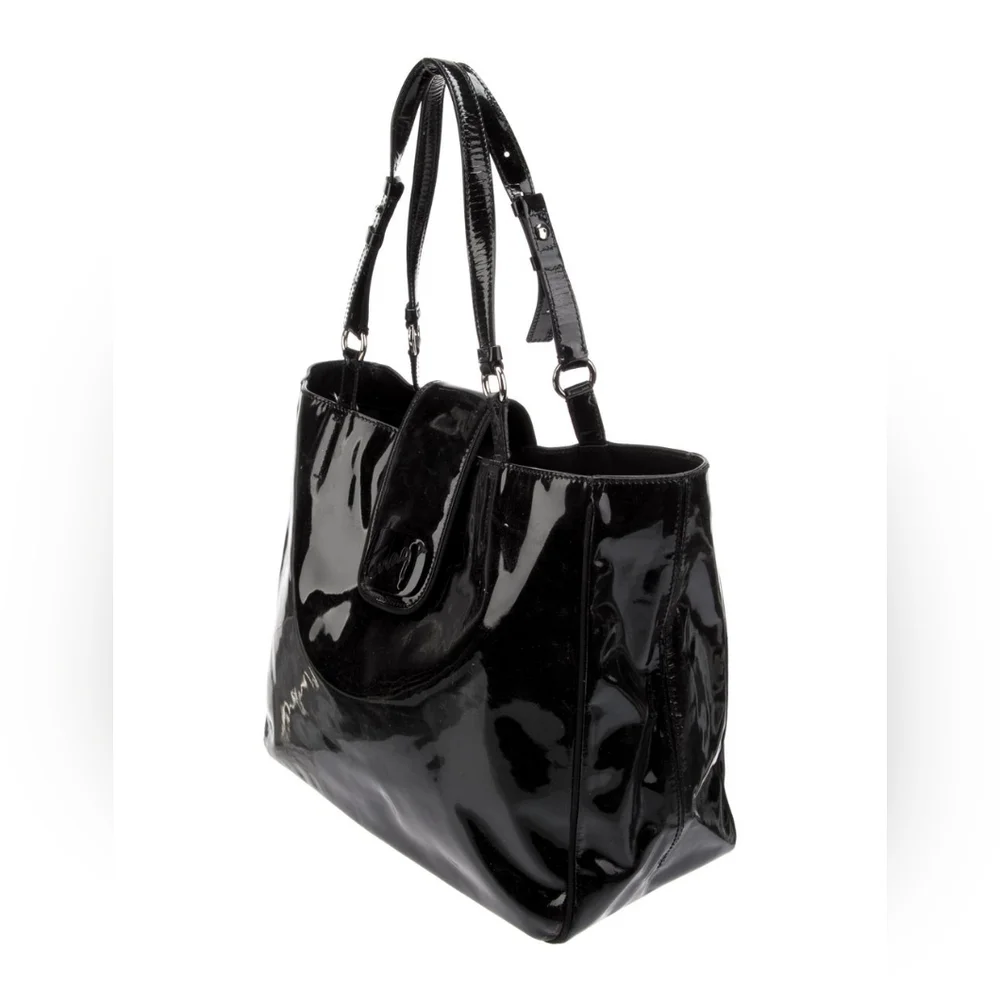 Salvatore Ferragamo Patent Leather Black Tote Medium Authentic - Picture 3 of 10